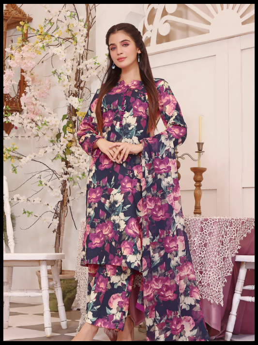 Digital Printed 3 Piece Swiss Lawn With Silk Dupatta 11