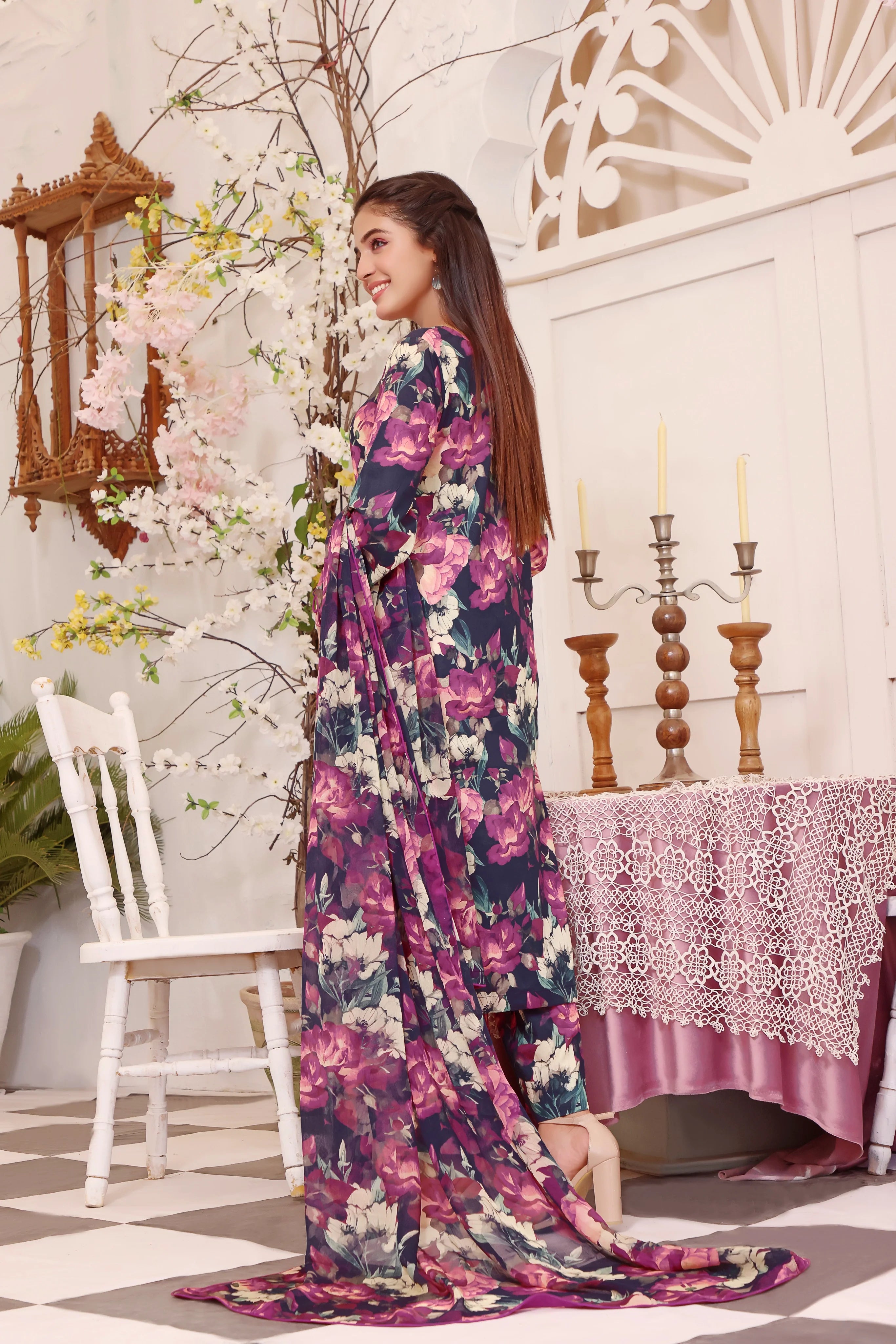 Digital Printed 3 Piece Swiss Lawn With Silk Dupatta 11