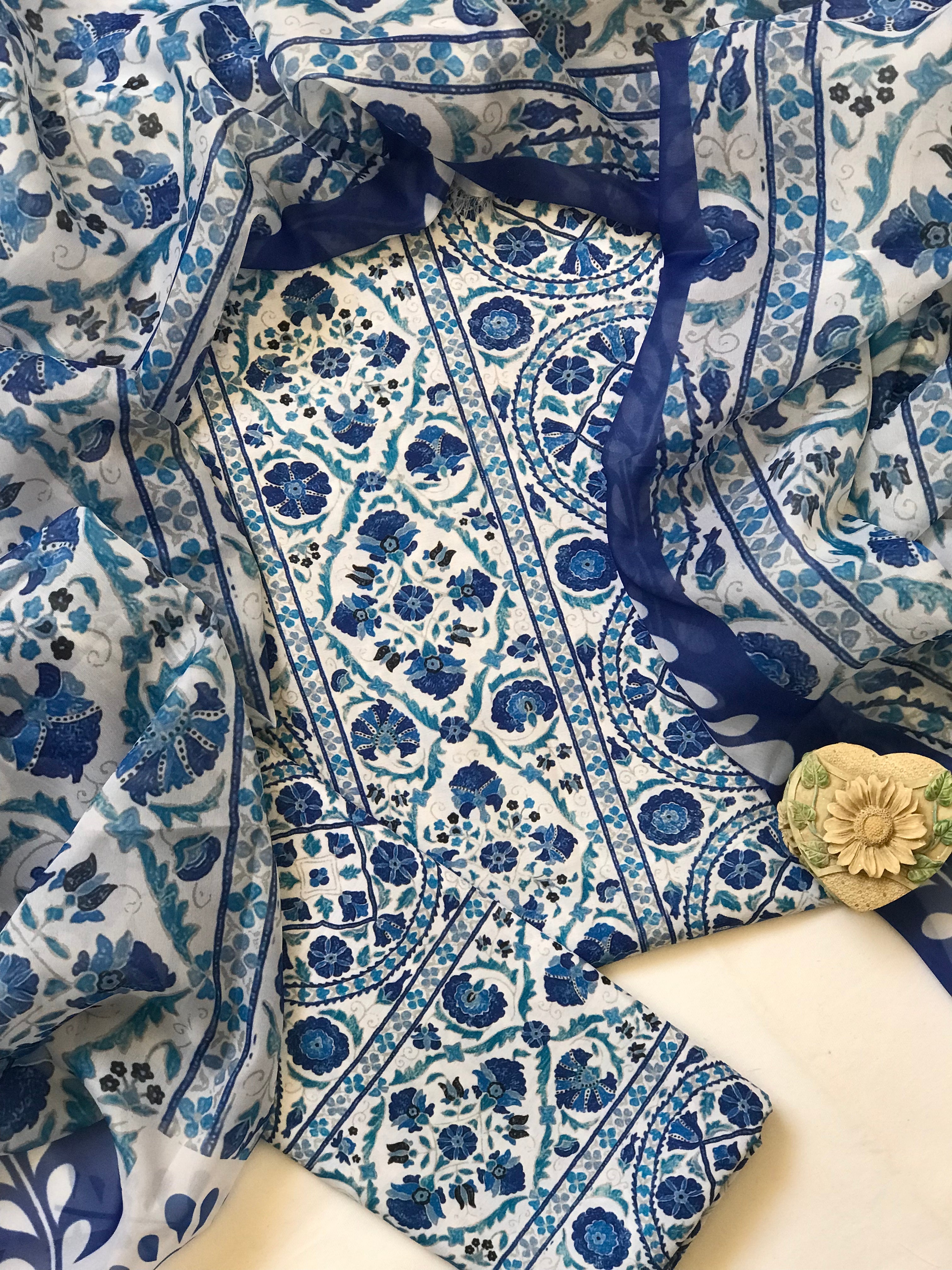 Digital Printed 3 Piece Swiss Lawn With Silk Dupatta 93