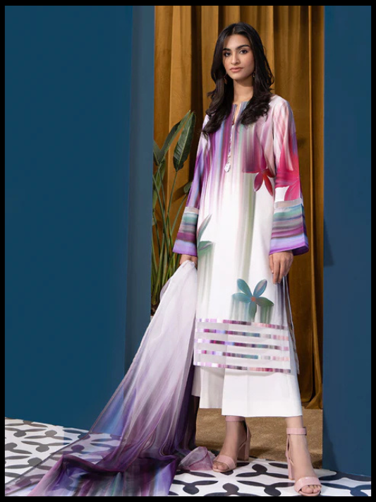 Digital Printed 3 Piece Swiss Lawn With Silk Dupatta 100