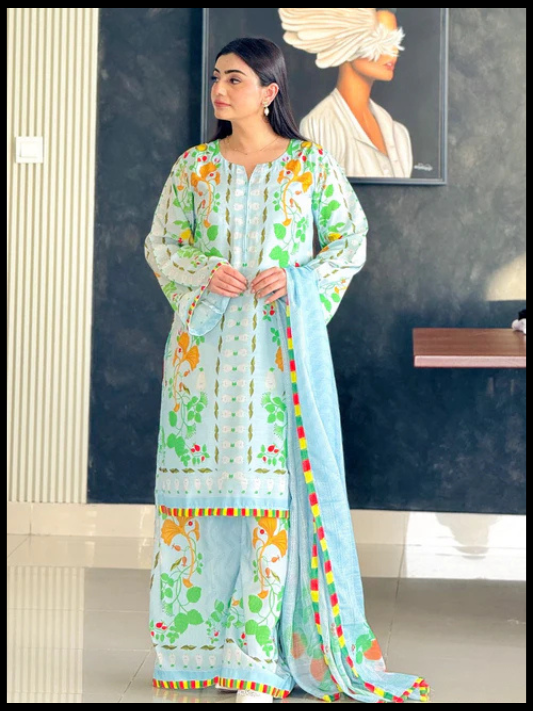 Digital Printed 3 Piece Swiss Lawn With Silk Dupatta 89