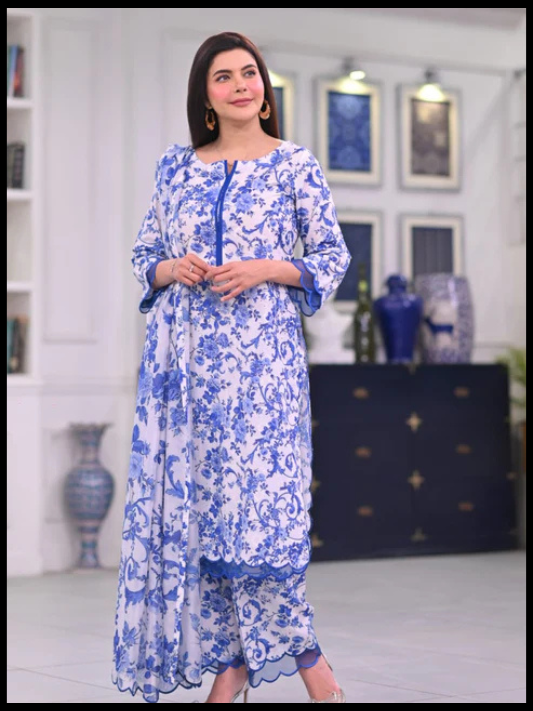 Nida Yasir Digital Printed 3 Piece Swiss Lawn With Voile Lawn Dupatta 86