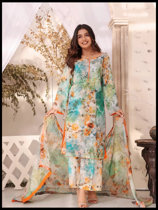 Digital Printed 3 Piece Swiss Lawn With Silk Dupatta 65