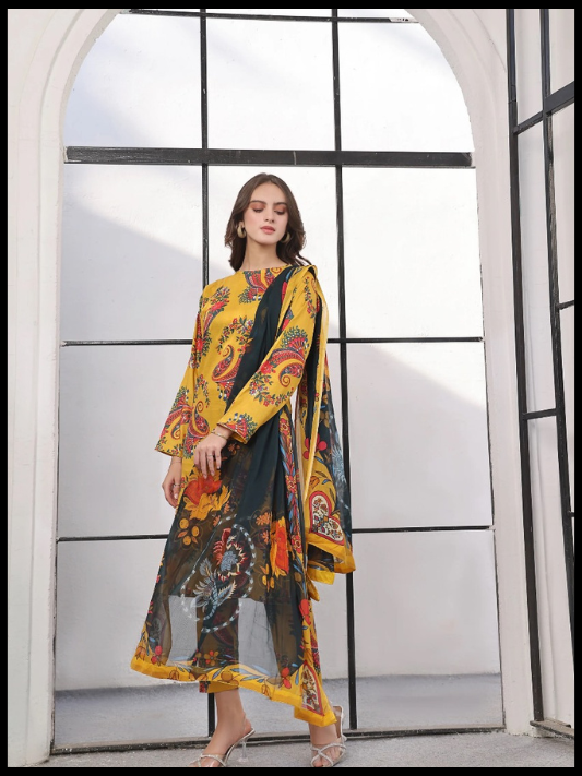 Digital Printed 3 Piece Swiss Lawn With Silk Dupatta 56