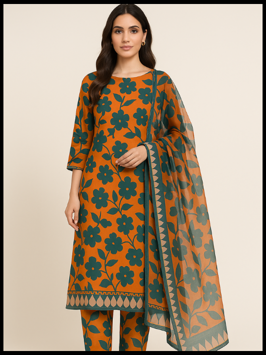 Digital Printed 3 Piece Swiss Lawn With Silk Dupatta 106